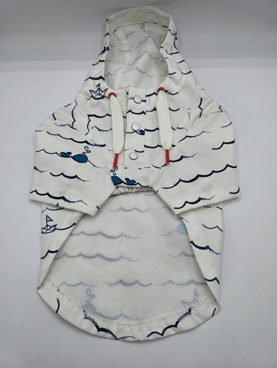 Other - Dog Sz XS Hooded Rain Poncho Jacket White Nautical Theme